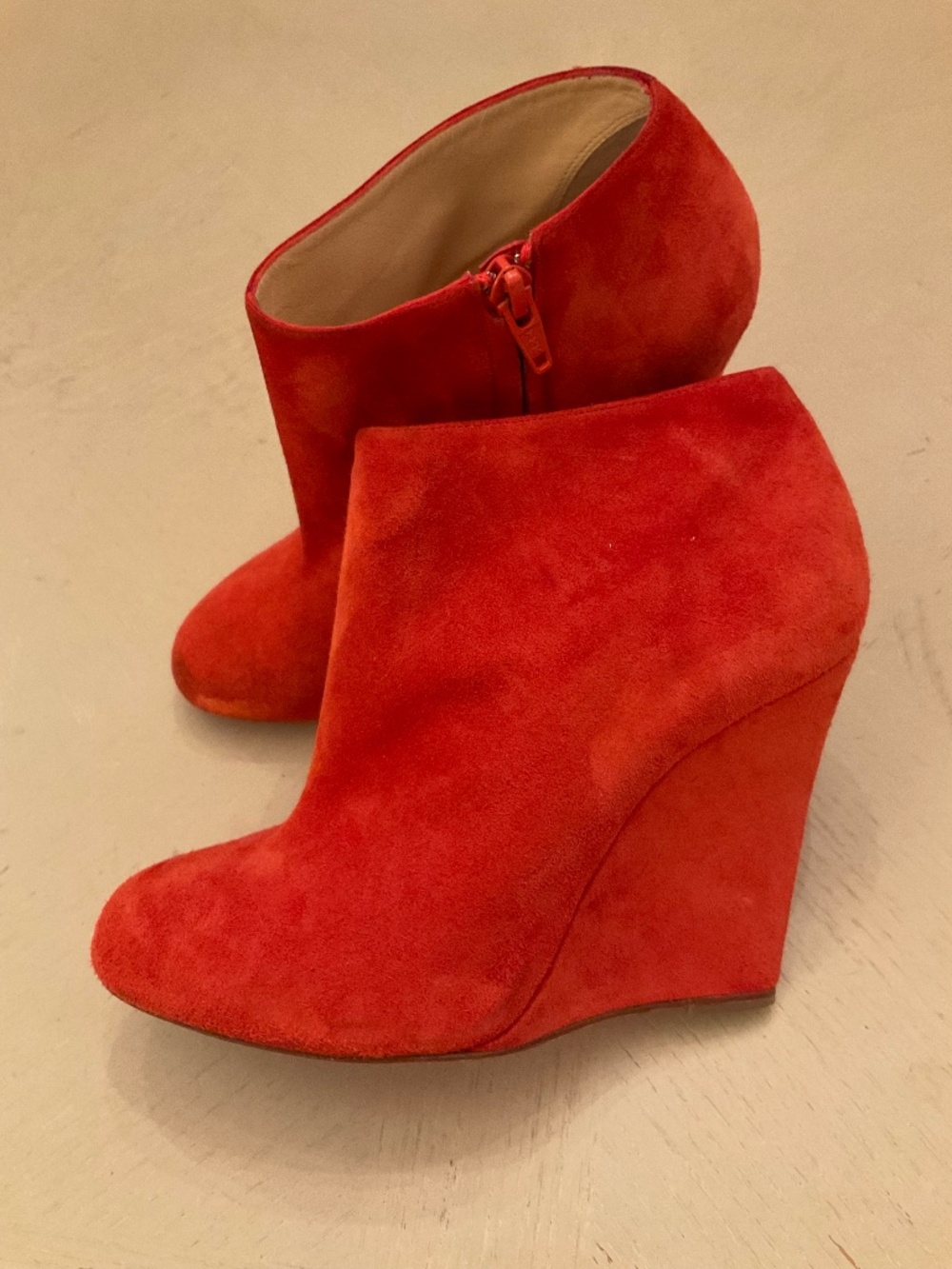 Louboutin Red Suede Leather Boots Shoes Size 37.5 cute!